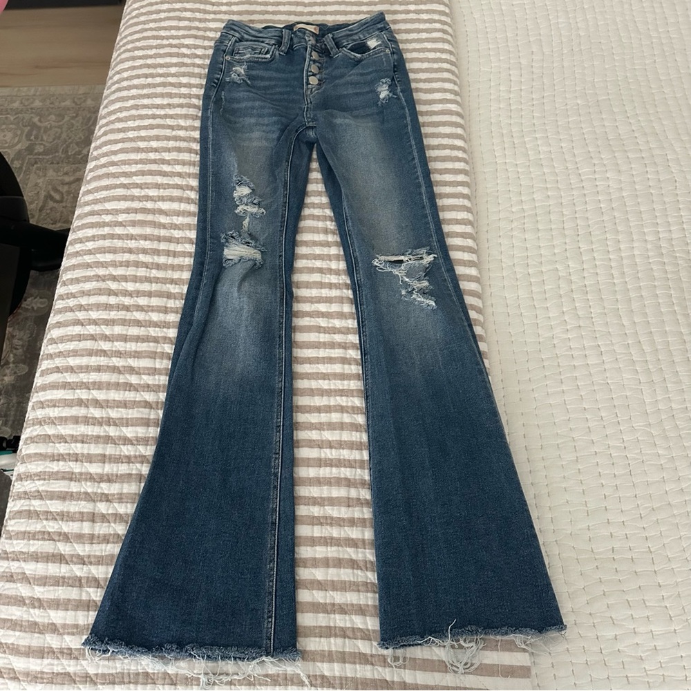 Altard State HR Flare distressed jeans sz 24 stretch button up high rise
